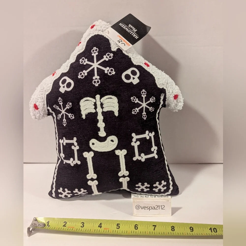 Halloween Plush Skeleton House Pillow - Black & White